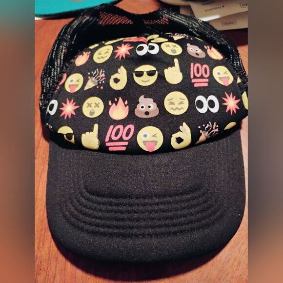 Emoji Pattern Black Trucker Hat     (0995) - Picture 1 of 5